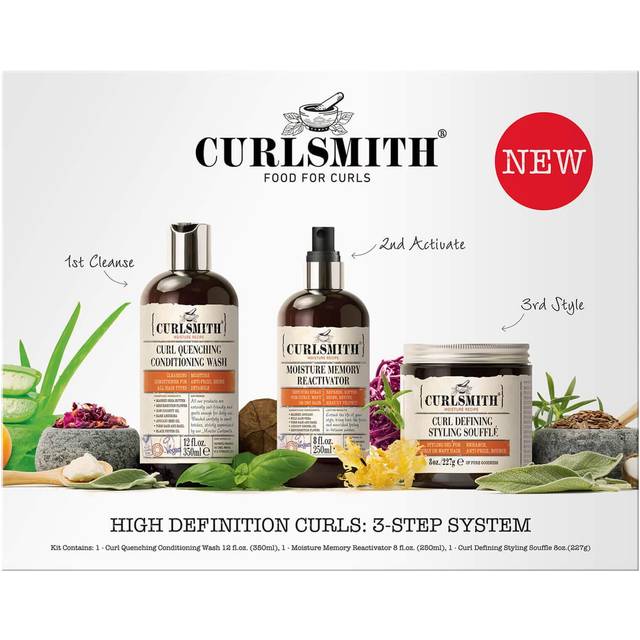 Curlsmith  Wash  Go High Definition Curls Kit 3Step System  Vegan Haircare for Dry  Wavy  Curly or Coily Hair