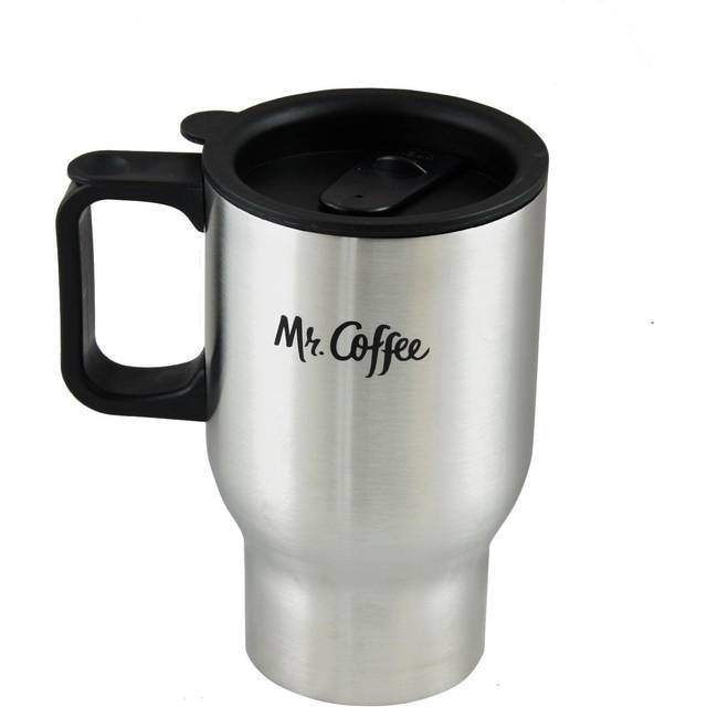 gibson Mr coffee Expressway 135 Ounce Brushed Stainless Steel Travel Mug with Black Lid and Handle, 135 oz, Silver
