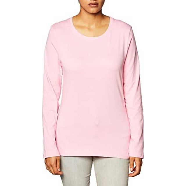 Hanes Long Sleeve Cotton T-Shirt  Lightweight Crewneck Tee for Women  Modern Fit  Pink Swish  Small
