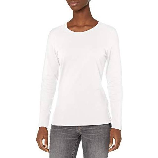 Hanes Long Sleeve Cotton T-Shirt  Lightweight Crewneck Tee for Women  Modern Fit  White  2X Large
