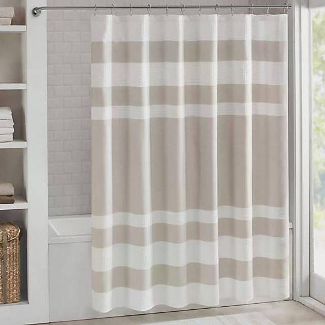 Madison Park Spa våffla duschdraperi stycke tyg med 3M Scotchgard fukthantering moderna hem badrumsdekorationer, bås 137 cm x 198 cm, brungrå