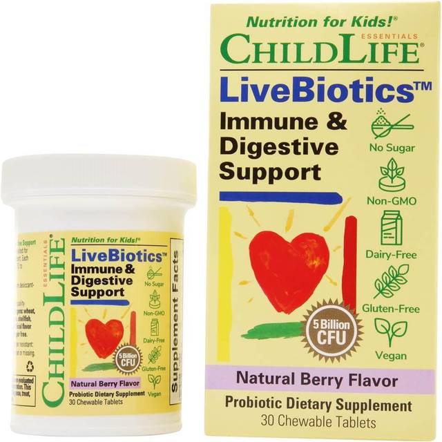 ChildLife Essentials  ChildBiotics  Immune & Digestive Support  Natural Berry  5 Billion CFU  30 Chewable Tablets