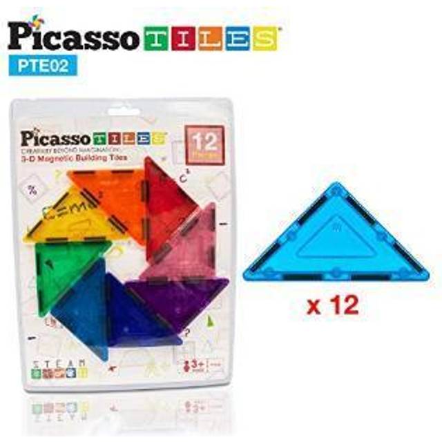 PicassoTiles Magnetic Building Block Set Right Triangle Magnet Tiles Construction Toy STEM Learning Kit Educational Playset Playboard Preten