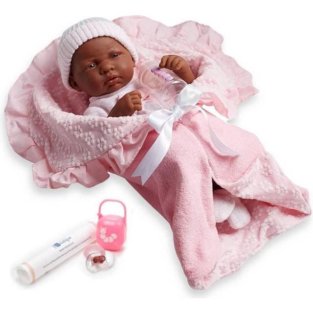JC Toys Soft Body La Newborn in Bunting and Accessories. African American.