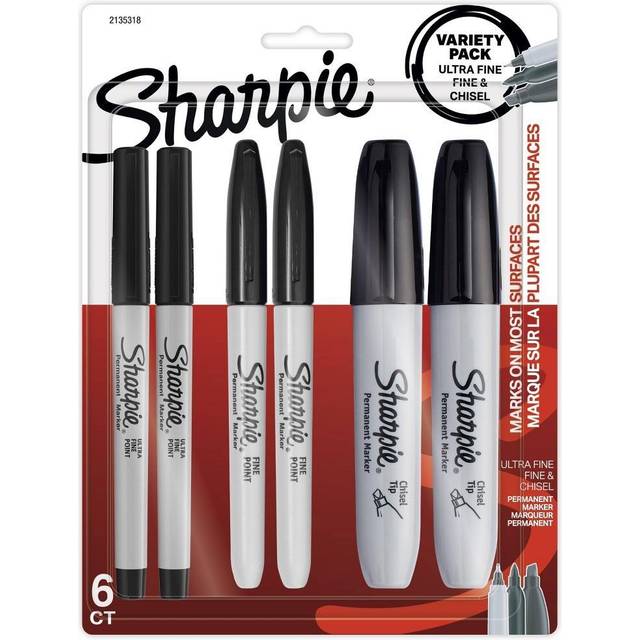 Sharpie Permanent Markers Variety Pack  Featuring Fine  Ultra-Fine  and chisel-Point Markers  Black  6 count