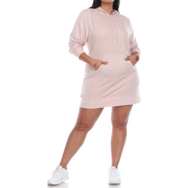 White Mark PS822-13-1XL Women Plus Size Hoodie Sweatshirt Dress, Beige - 1XL