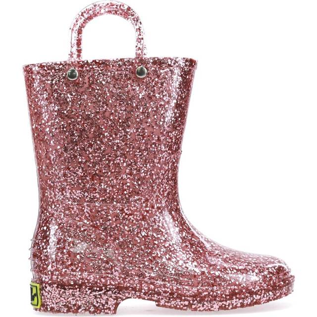 Western chief girls glitter Waterproof Rain Boot  Rose gold  8 Toddler