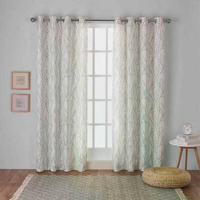 "Exclusive Home Branches Linen Blend Grommet Top Curtain Panel Pair  54""""x63""""  Teal"
