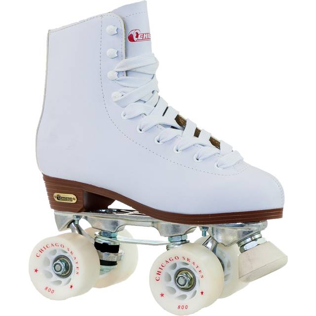 Chicago Skates Premium läderfodrad rink roller för kvinnor klassisk vit fyrhjuling skridskor Chicago, 5 UK
