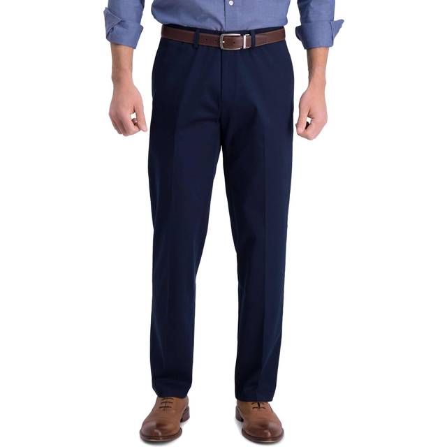Haggar Men's Iron Free Premium Khaki™ Straight Fit Flat Front Pant Navy Casual - Size: 34W x 30L
