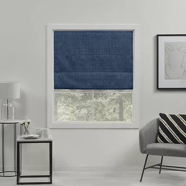 Exclusive Home Acadia 100% Blackout Polyester Roman Shade  23x64  Chambray Blue