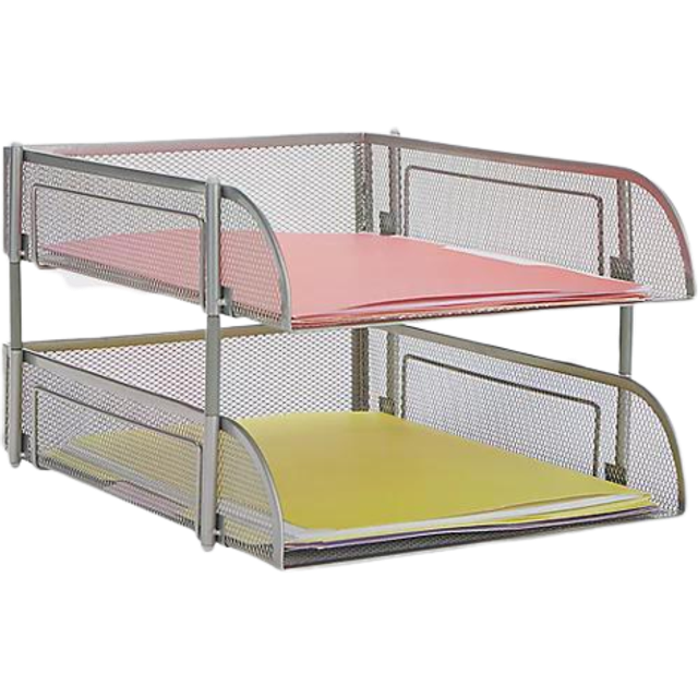 Network Collection, 2-Tier Paper Tray, Letter Size, Stackable, File and Document Holder, Desktop Organizer, Metal Mesh, Black