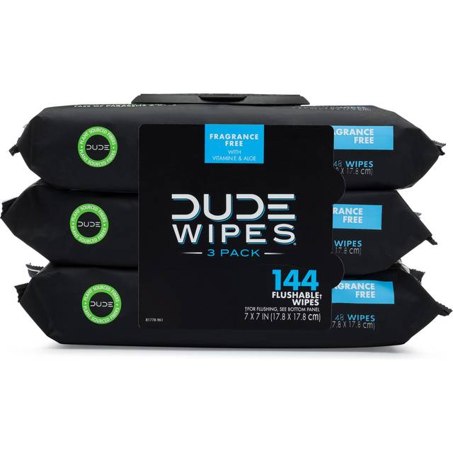 Dude Wipes Flushable Wet Wipes Dispenser (3 Packs 48 Wipes), Unscented Wet Wipes with Vitamin-E & Aloe for at-Home Use, Septic and Sewer Safe