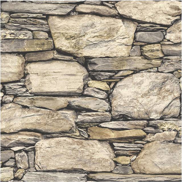 NU2065 Hadrian Stone Wall Peel & Stick Wallpaper, Brown