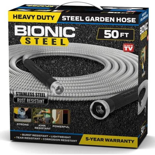 Bionic Steel Metal Garden Hose 50 Ft with Nozzle 304 Stainless Steel Water Hose 50 Ft Garden Hose Tough & Flexible Lightweight Crush Resistant Fitting