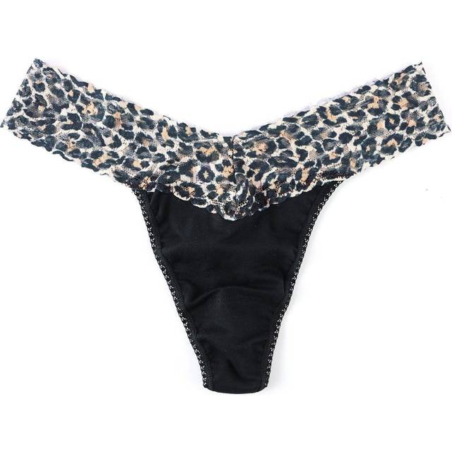 Hanky Panky Cotton Original Rise Thong - Black pattern-2 - One Size
