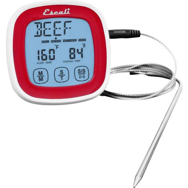 Escali DHR1-R digital pekskärmstermometer med sond i rostfritt stål och timer, röd