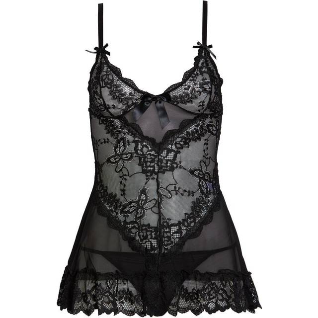 Oh La La Cheri Black Lace Babydoll Set - Large - Black