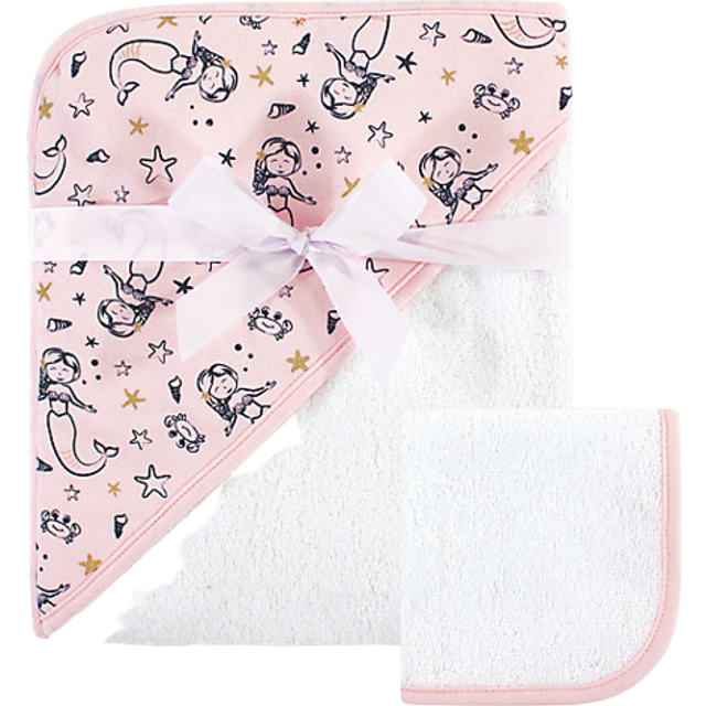 Hudson Baby Unisex Baby Cotton Hooded Towel and Washcloth  Mermaid  One Size