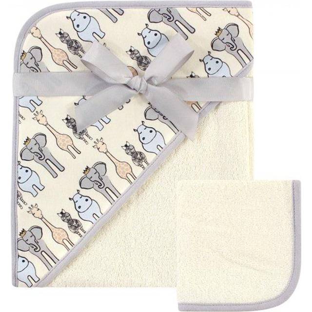 Hudson Baby Unisex Baby Cotton Hooded Towel and Washcloth  Royal Safari  One Size