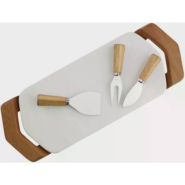 Nambe Chevron Cheese Tray with Knives
