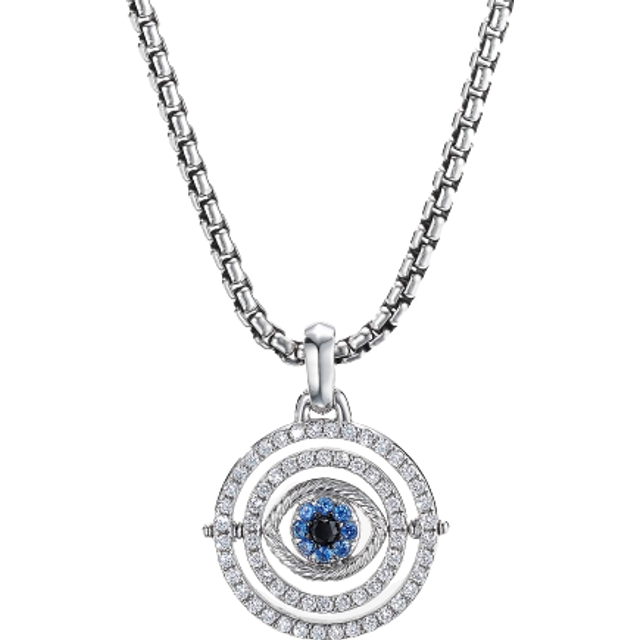 Evil Eye Mobile Amulet in 18ct White Gold with Pavé Blue Sapphires and Diamonds, 20.5mm