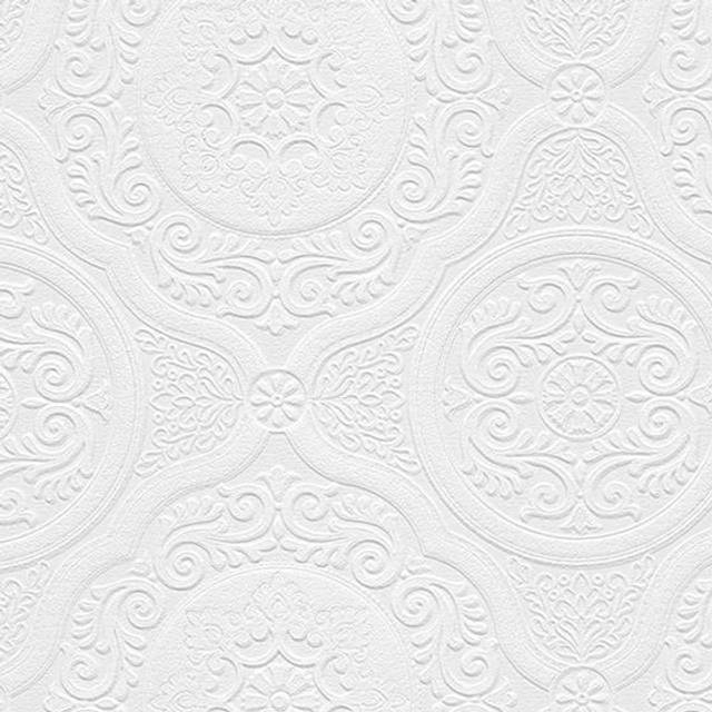"Norwall NW48932 Carter Series Vinyl Textured Paintable Floral Scroll Boarded Square Design Large Wallpaper Roll  21"""""""" W x 33'L  White"