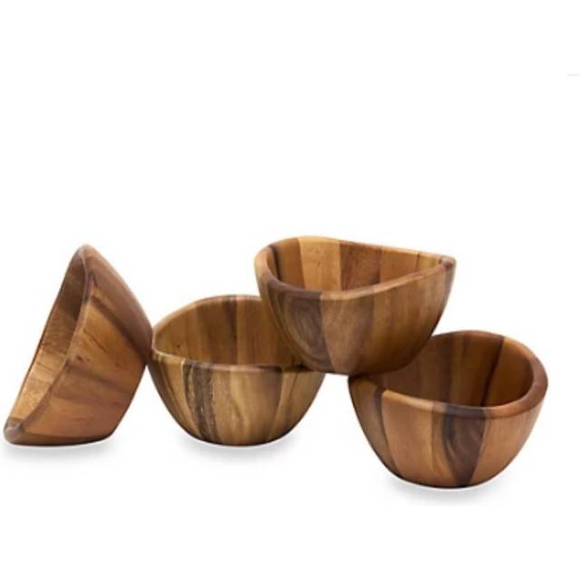 Lipper International Set Of 4 Acacia Wave Bowls