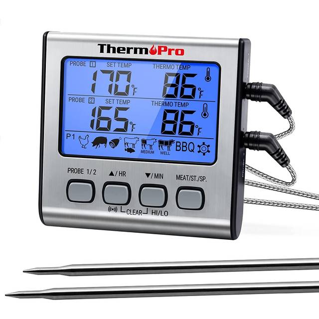 ThermoPro TP17 Dual Probe Digital Cooking Meat Thermometer Large LCD Backlight Food Grill Thermometer with Timer for Smoker Kitchen Oven BBQ