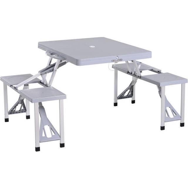 Outsunny Portable Folding Picnic Table Chair Set - Grey, Grey