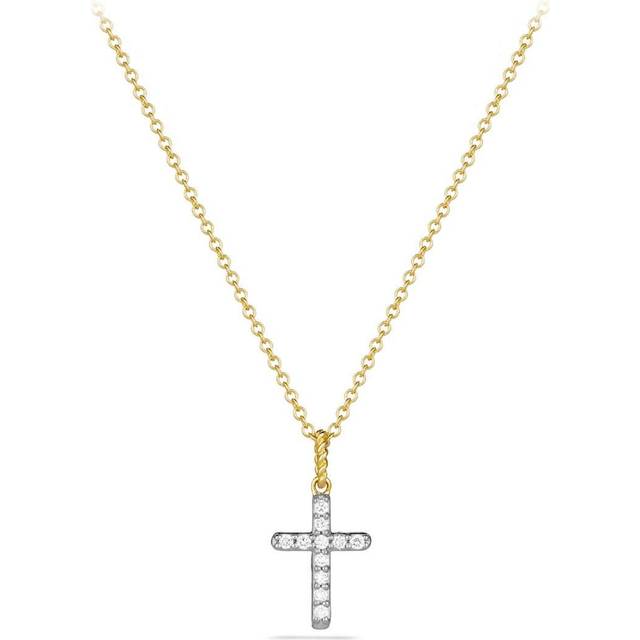 Cable Collectibles® Cross Necklace in 18ct Yellow Gold with Diamonds, 17mm