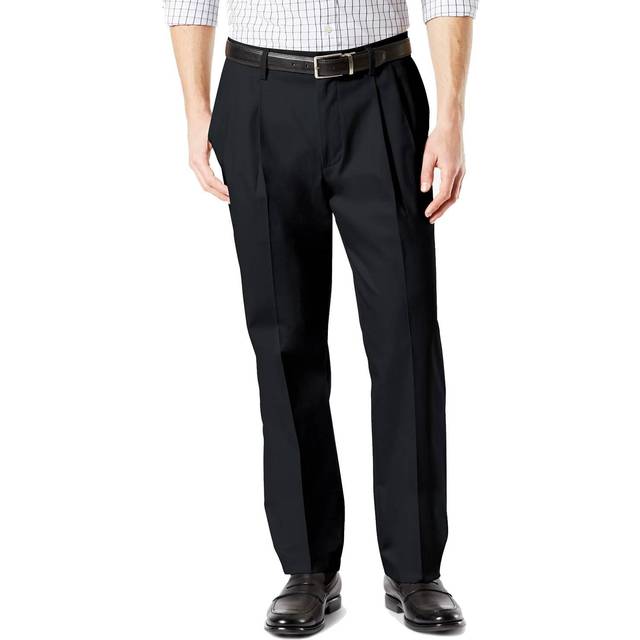 Dockers Men's Classic Fit Signature Khaki Lux Cotton Stretch Pants-Pleated (Regular and Big & Tall)  Black  34W x 32L