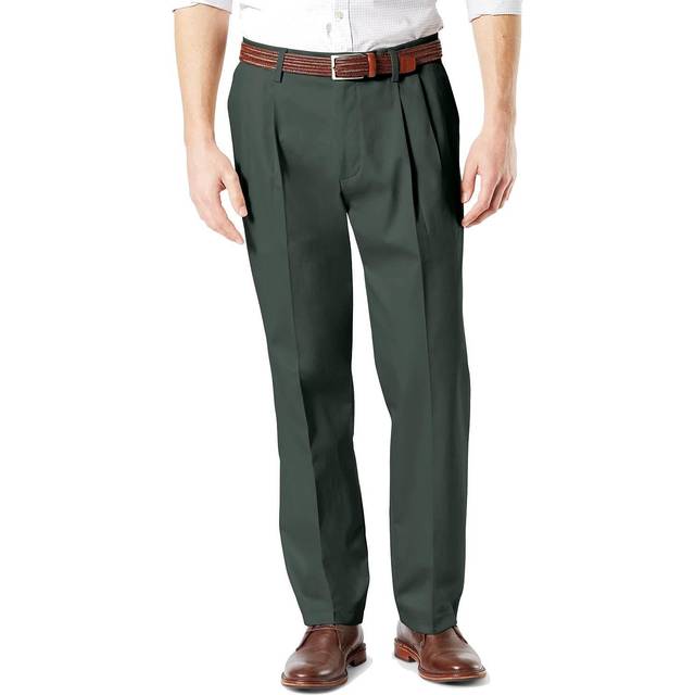 Dockers Men's Classic Fit Signature Khaki Lux Cotton Stretch Pants-Pleated (Regular and Big & Tall)  Olive Grove  34W x 34L