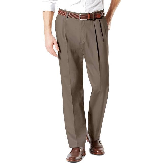 Dockers Men's Classic Fit Signature Khaki Lux Cotton Stretch Pants-Pleated (Regular and Big & Tall)  Dark Pebble  34W x 30L
