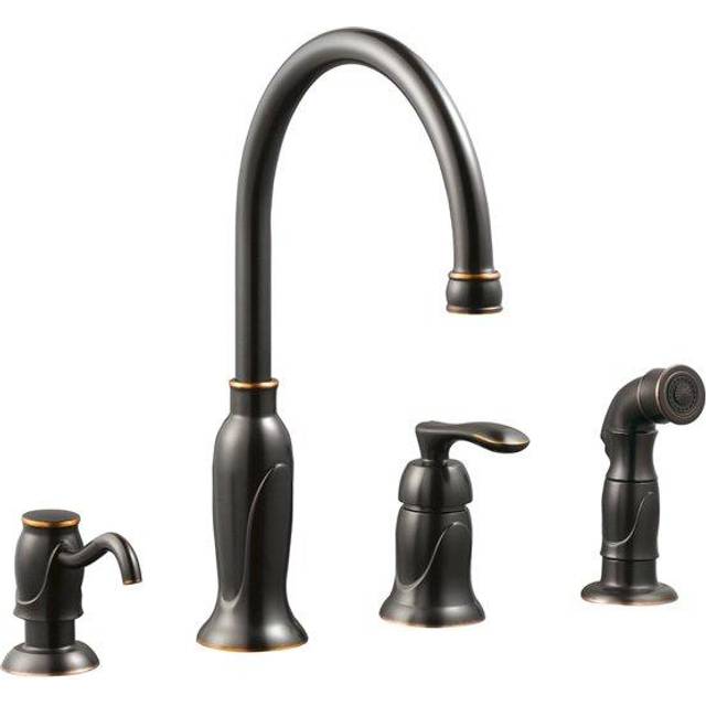 Design House 525790 Madison Kitchen Faucet with Side Sprayer and Soap Dispenser  9.75 inches D x 8 inches W  13.4 inches H  Oil Rubbed Bronze