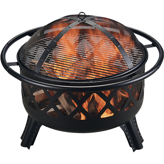 Large Outdoor 75cm Round Steel Wood Burning Fire Pit - Black