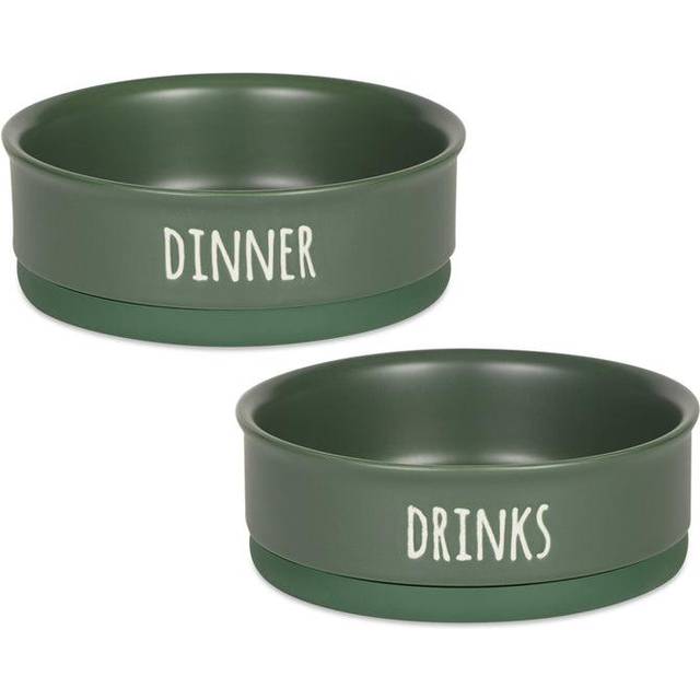 Bone Dry ceramic Pet collection Dinner Drinks & Dessert Set Medium 6x2 count Hunter green 2 count