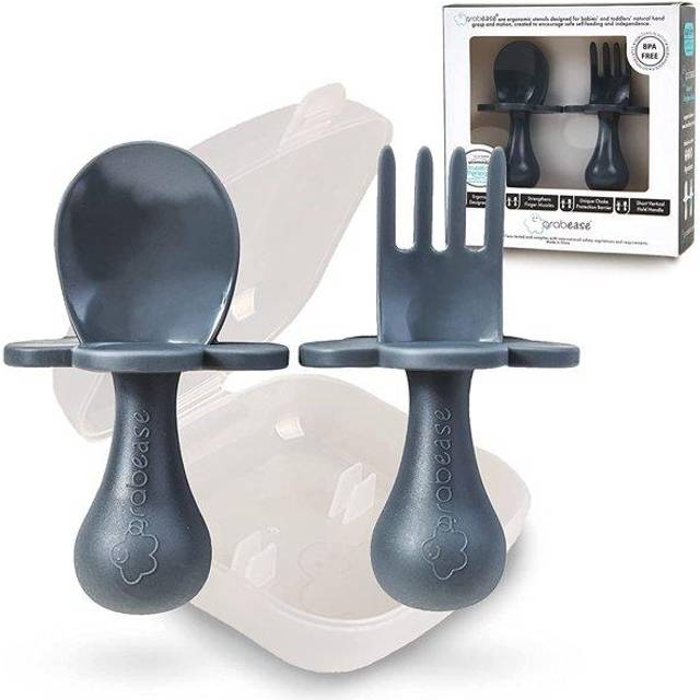 Grabease Baby and Toddler Self-Feeding Utensils Ã¢ Spoon and Fork Set for Baby-Led Weaning Ã¢ Made of Non-Toxic Plastic Ã¢ Featuring Prot