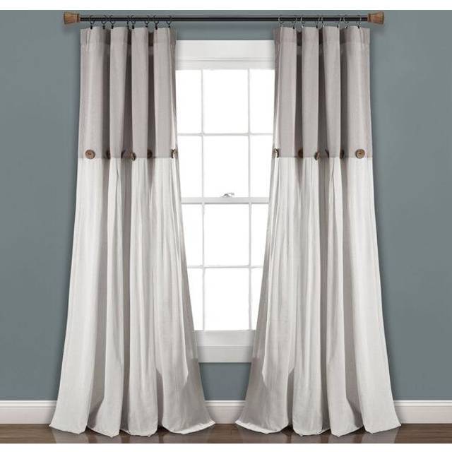 "Lush Decor Linen Button Window Curtain Panel  Single  40"""" W x 108"""" L  Linen - Country Curtains - Rustic Decor - Color Block Modern Farmhouse Curtain"