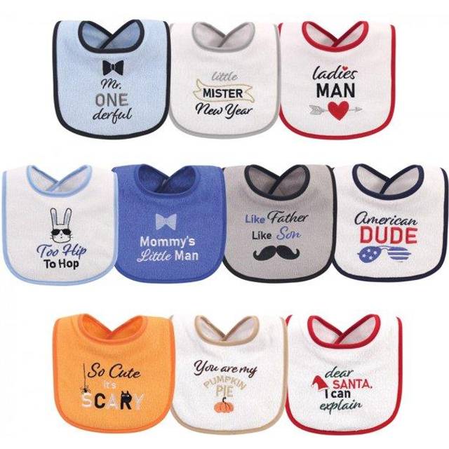 Hudson Baby Drooler Bib 10pk, Holiday Boy Onederful Bandana, One Size