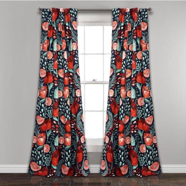 Lush Decor x 52  Yellow and Gray Poppy Garden Curtains Light Filtering Window Set for Living  Dining  Bedroom  108 in L Panel Pair  Yellow & Gray