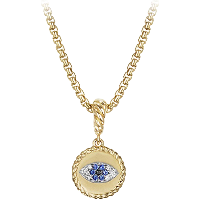 Evil Eye Amulet in 18ct Yellow Gold with Pavé Blue Sapphires and Diamonds, 18.8mm