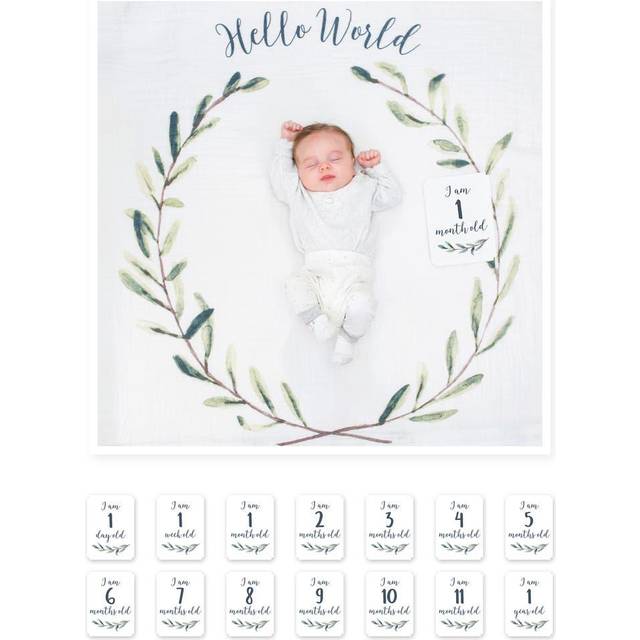 Lulujo Milestone Swaddle and Card Set - Hello World