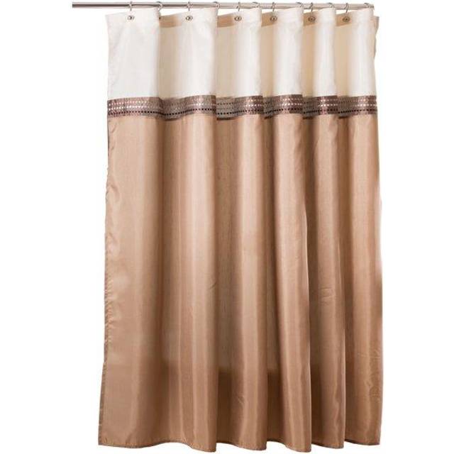 Lush Decor Beige/Ivory Terra Color Block Shower Curtain Fabric Striped Neutral Bathroom Decor, 72-Inch