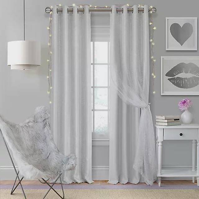 Aurora Kids' Sheer Blackout Layered Curtain Panel, (Pearl Gray), (52X95)