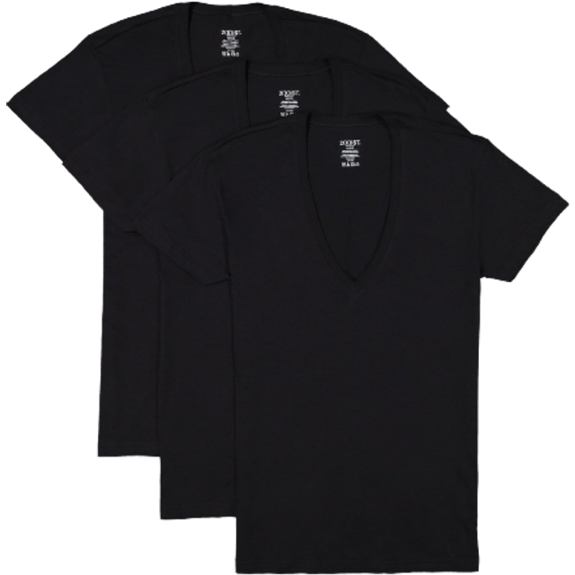 2 (X) IST herr Essential bomull smal passform djup V-hals t-shirt 3-pack baslager topp (paket med 3), Nysvart, XL