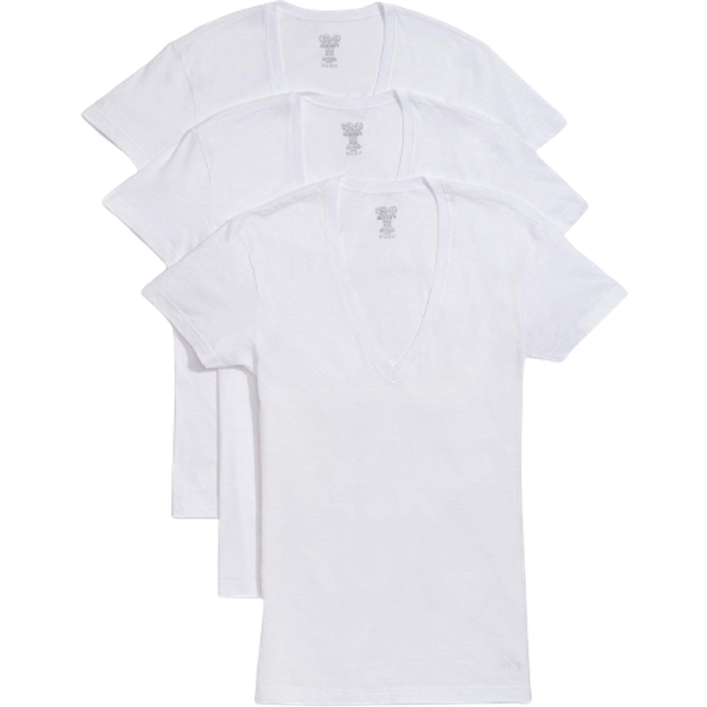 2(X)IST Men's Essential Cotton Slim Fit Deep V Neck T-Shirt 3-Pack  White  X-Large
