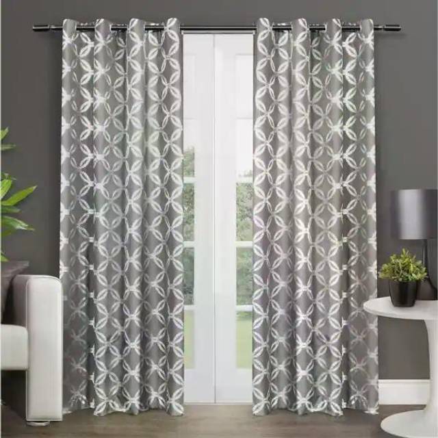 Exclusive Home Curtains Exclusive Home Modo Metallic Geometric Grommet Top Curtain Panel Pair  54x84  Winter White  2 Count