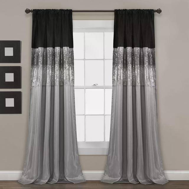 Lush Decor Night Sky Window Curtain Panel  Single  42 W x 63 L  Navy & White - Sequin Curtains - Sparkle & Color Block Design - Modern Glam Decor - Sh