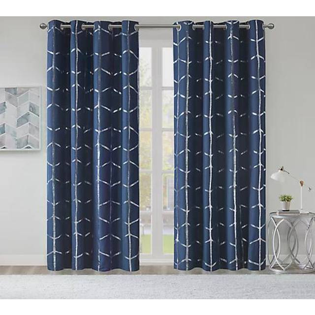 Raina Total Blackout Metallic Print Grommet Top Single Curtain Panel Thermal Insulated Light Blocking Drape for Bedroom Living Room and Dorm 1 Piece,